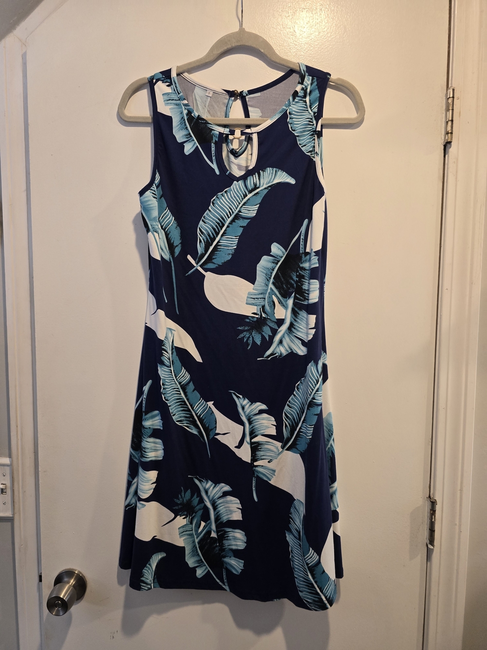 Women’s Navy Tropical Print Sleeveless Dress